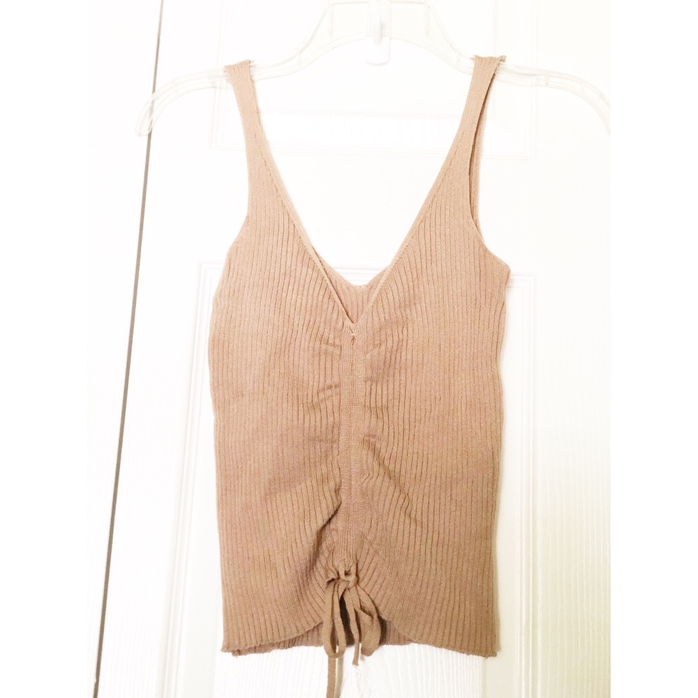 Dreamers By Debut Camel Ribbed Tank wCinched Front - Picture 6 of 6